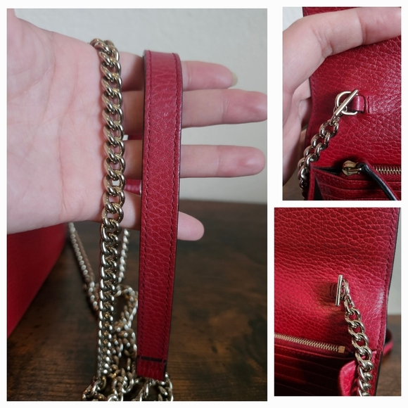 Gucci Interlocking G Chain Wallet Red Leather - Picture 16 of 16